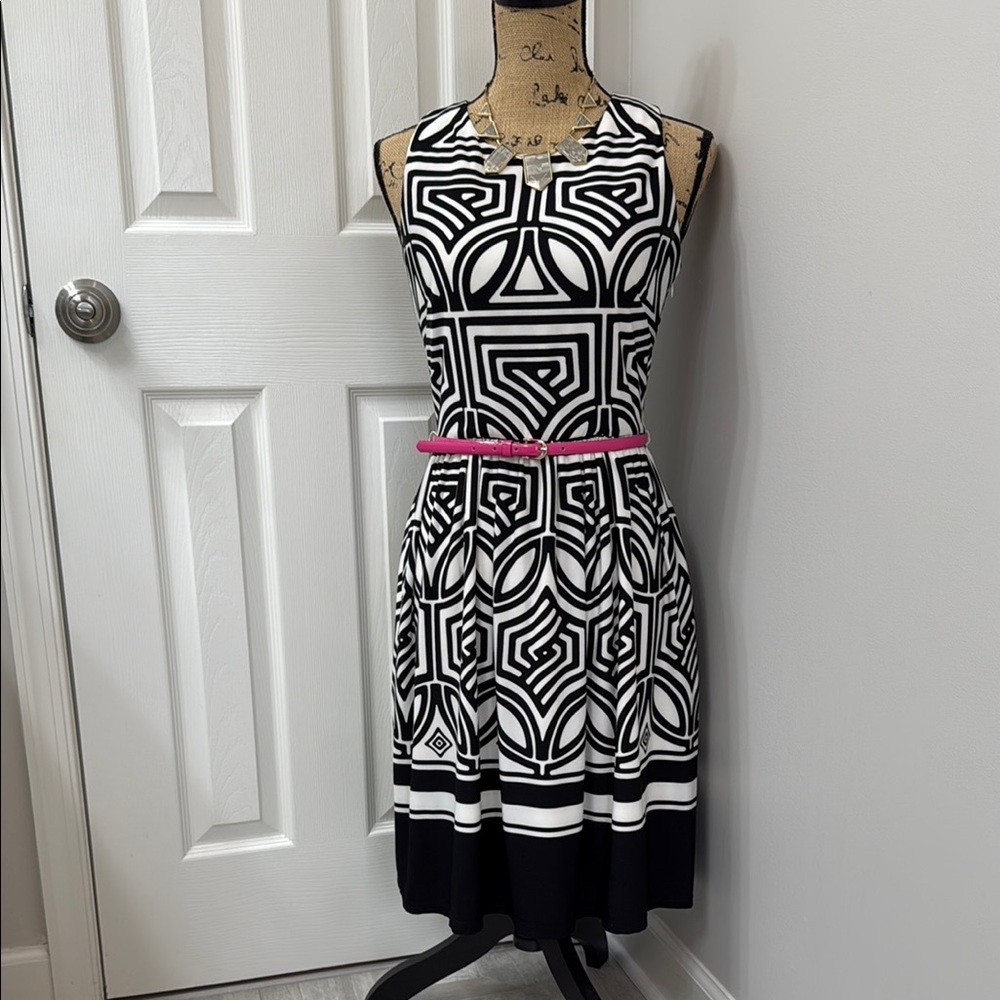 Eliza J Stylish Black and White Geometric Dress